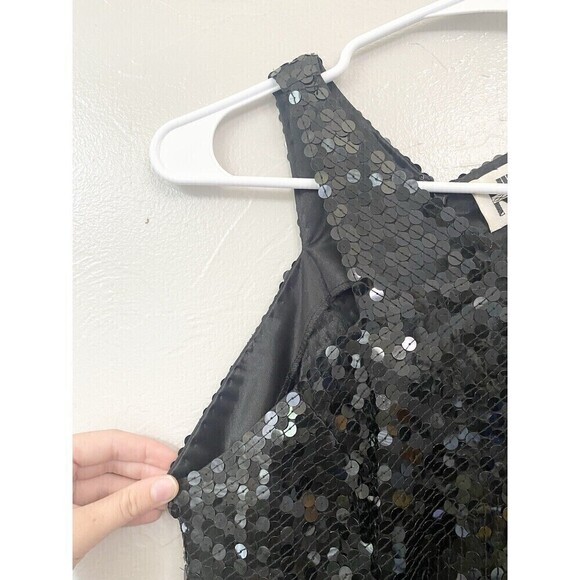Vintage Nite Line Black Sequin High Neck Cutout Back Evening Dress Size 4 Party - Picture 3 of 6